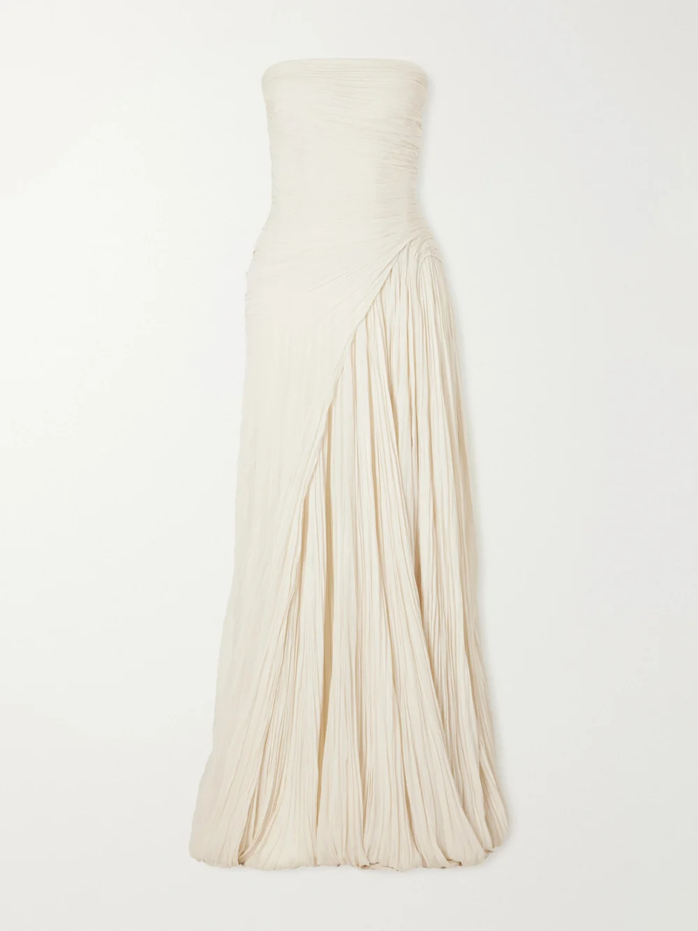 Marmar Halim Pleated Crepe De Chine Gown in white