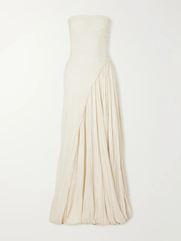 Marmar Halim Pleated Crepe De Chine Gown