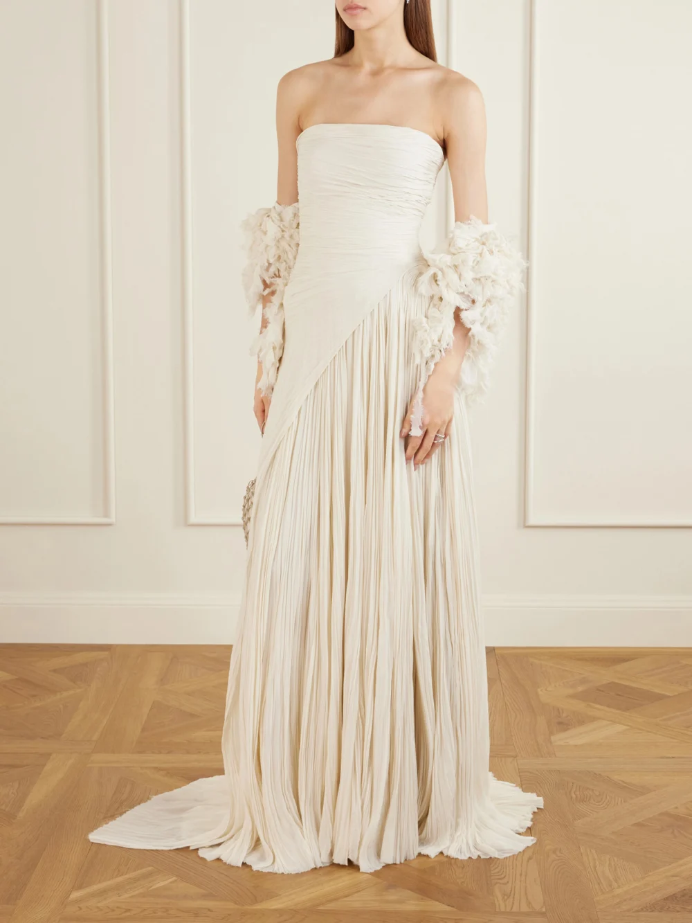 Marmar Halim Pleated Crepe De Chine Gown, worn by a model