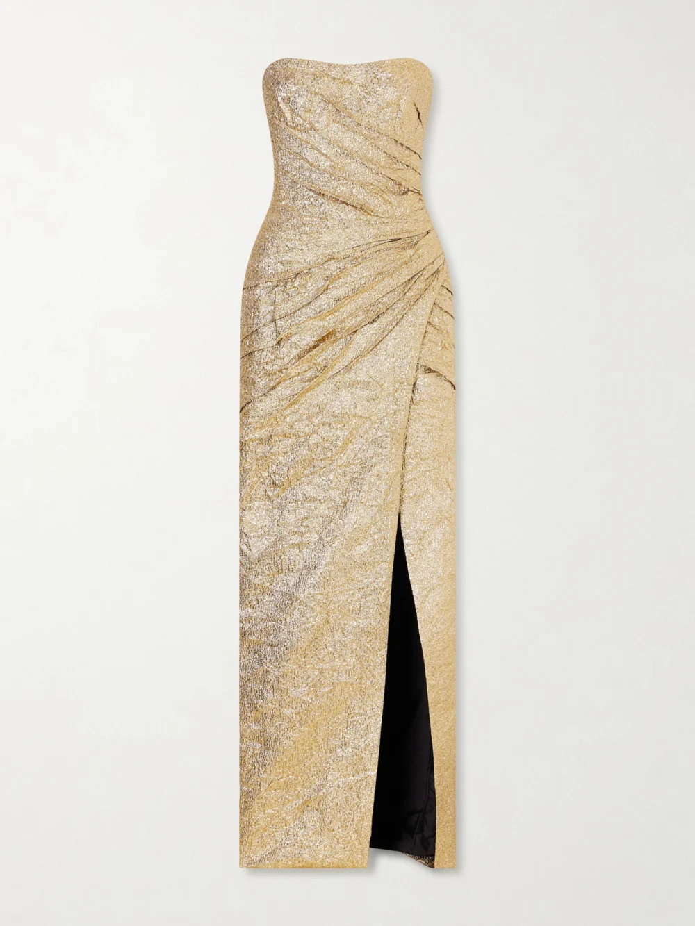 Marmar Halim Pleated Crinkled Lamé Gown in gold