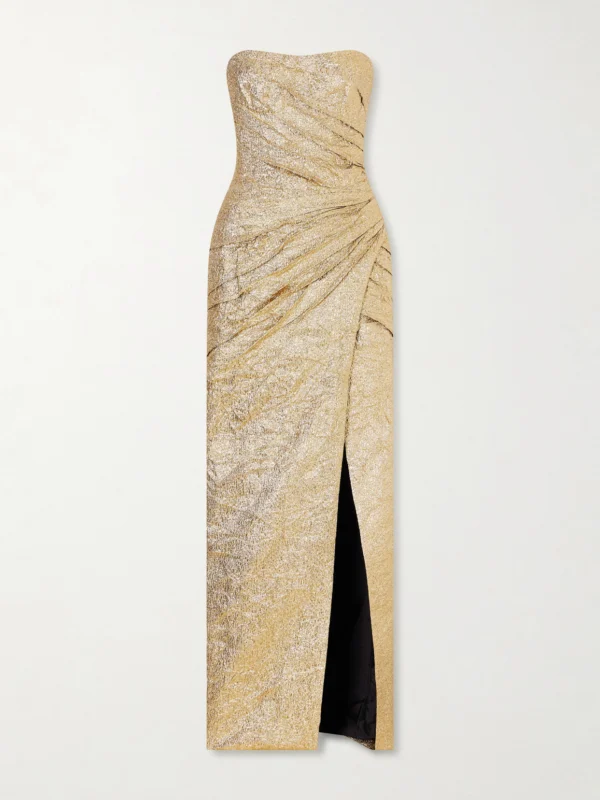 Marmar Halim Pleated Crinkled Lamé Gown