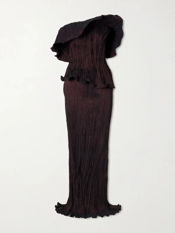 Marmar Halim Pleated Off-the-shoulder Taffeta Gown