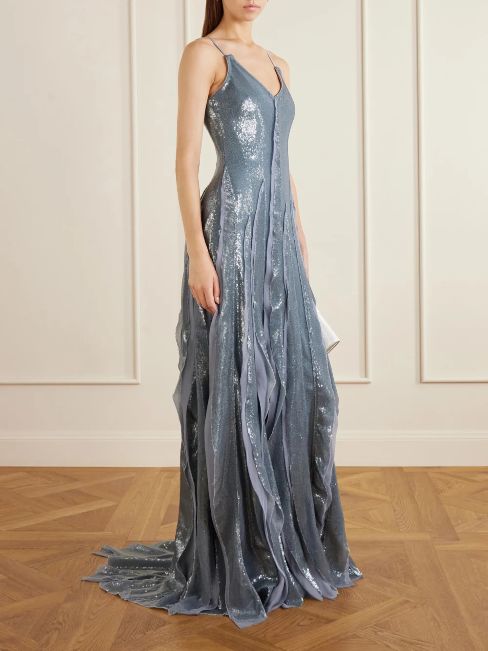 Marmar Halim Pleated Sequined Chiffon Gown, worn by a model