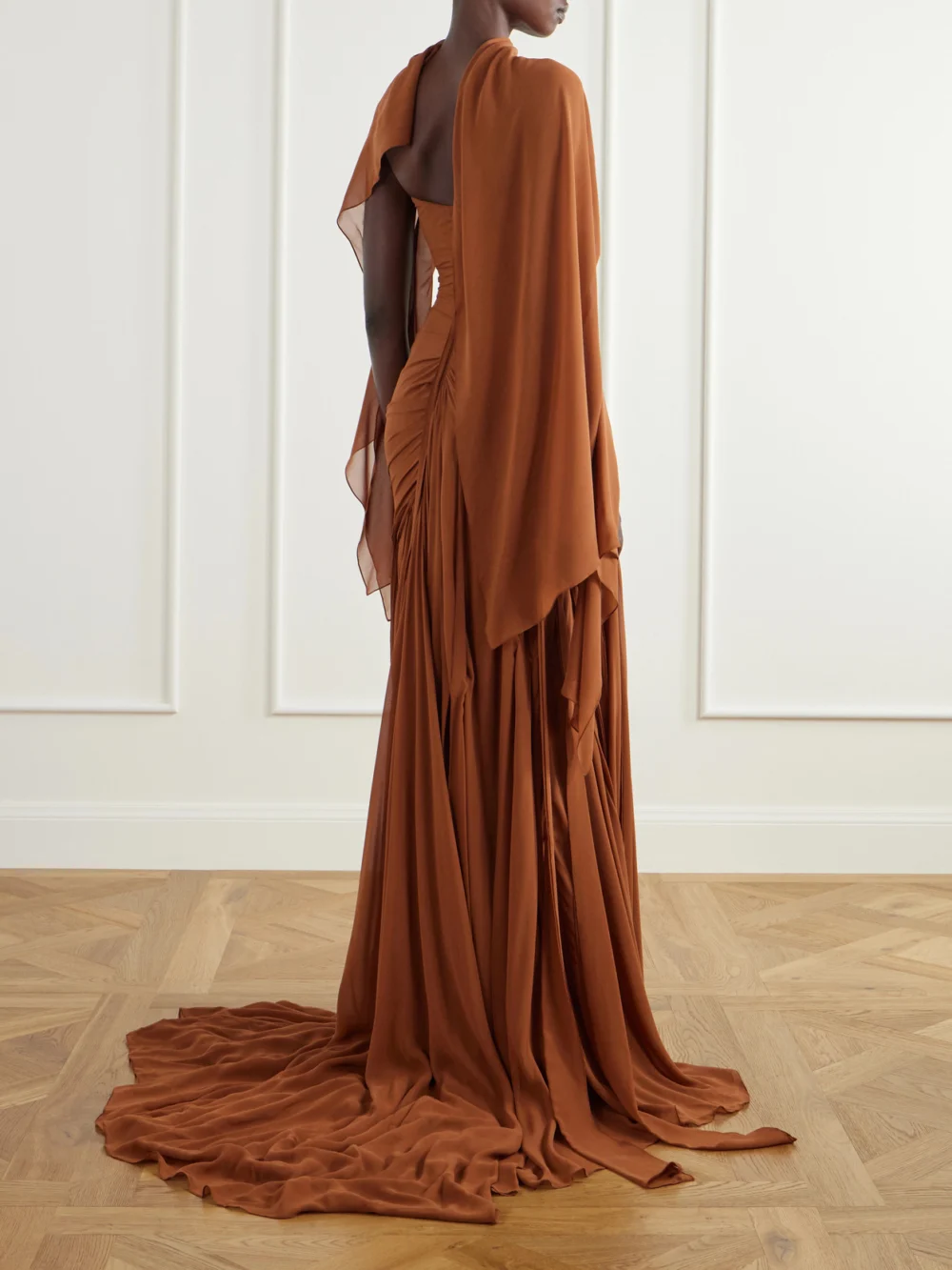 Back view of the Marmar Halim Scarf-detailed Georgette Gown
