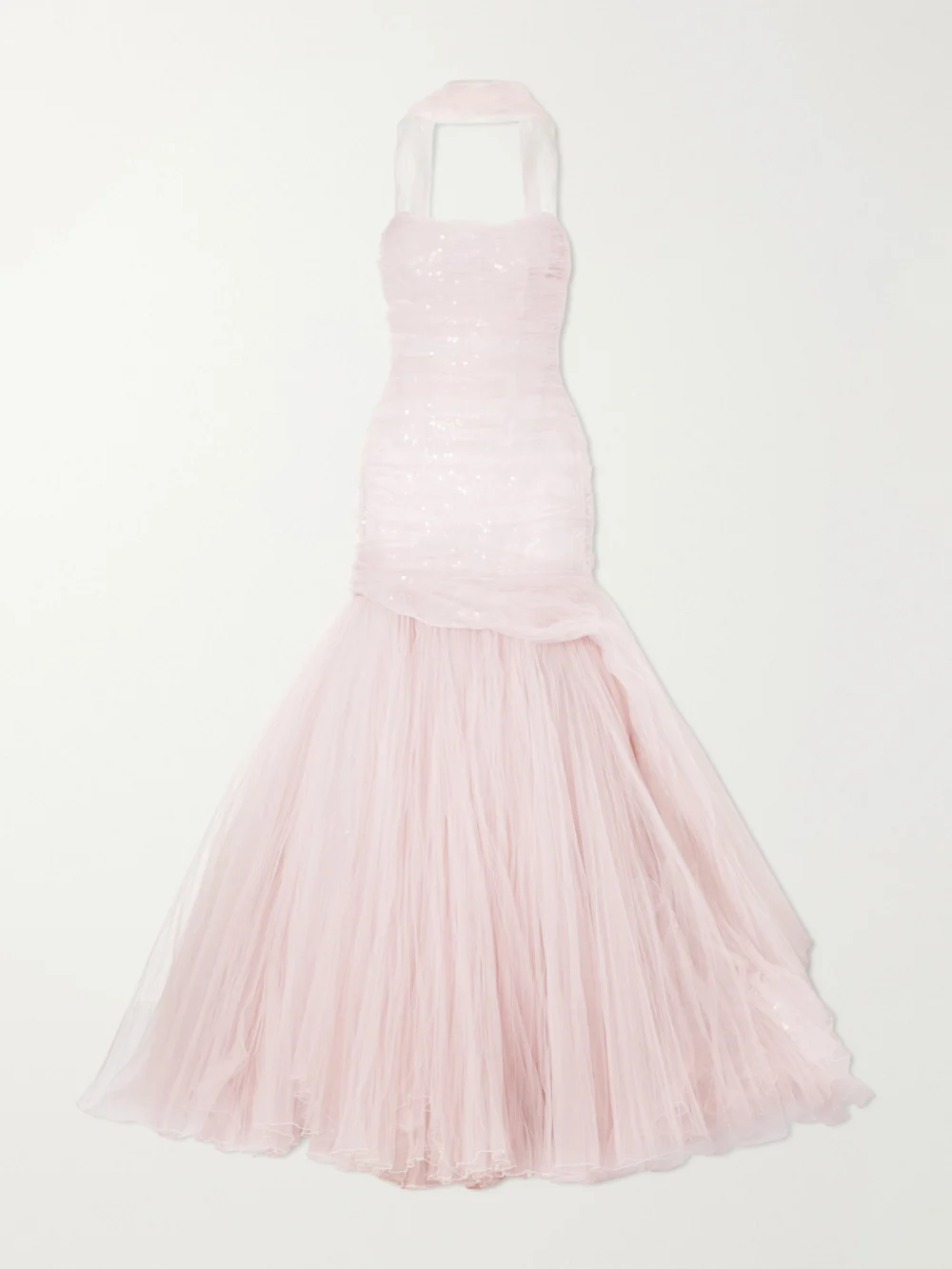 Marmar Halim Sequin-embellished Draped Tulle Gown in pink