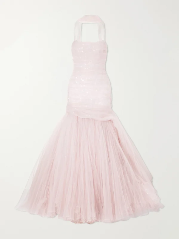 Marmar Halim Sequin-embellished Draped Tulle Gown