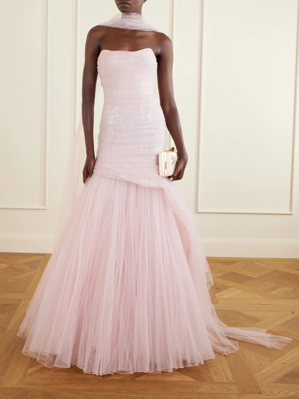 Marmar Halim Sequin-embellished Draped Tulle Gown, worn by a model