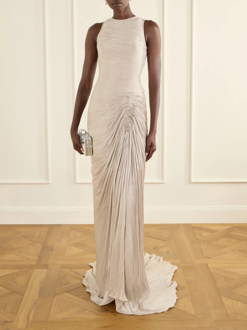 Marmar Halim Sleeveless Gathered Pleated Chiffon Gown, worn by a model