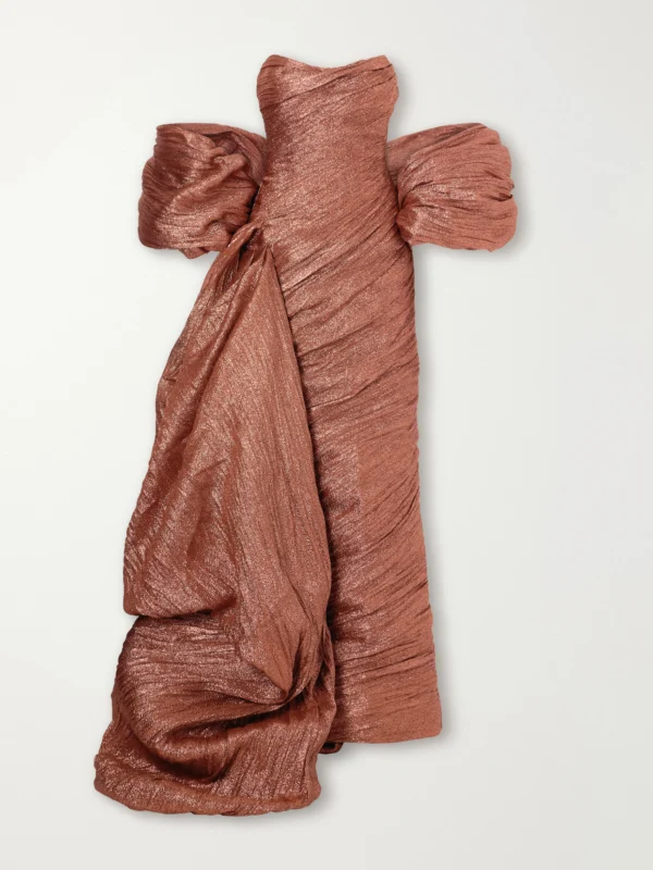 Marmar Halim Strapless Draped Brocade Wrap Gown