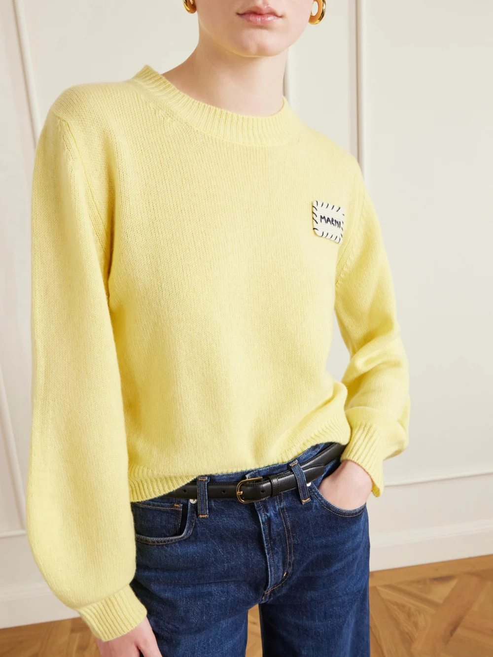 Close-up detail of the Marni Appliquéd Cashmere Sweater
