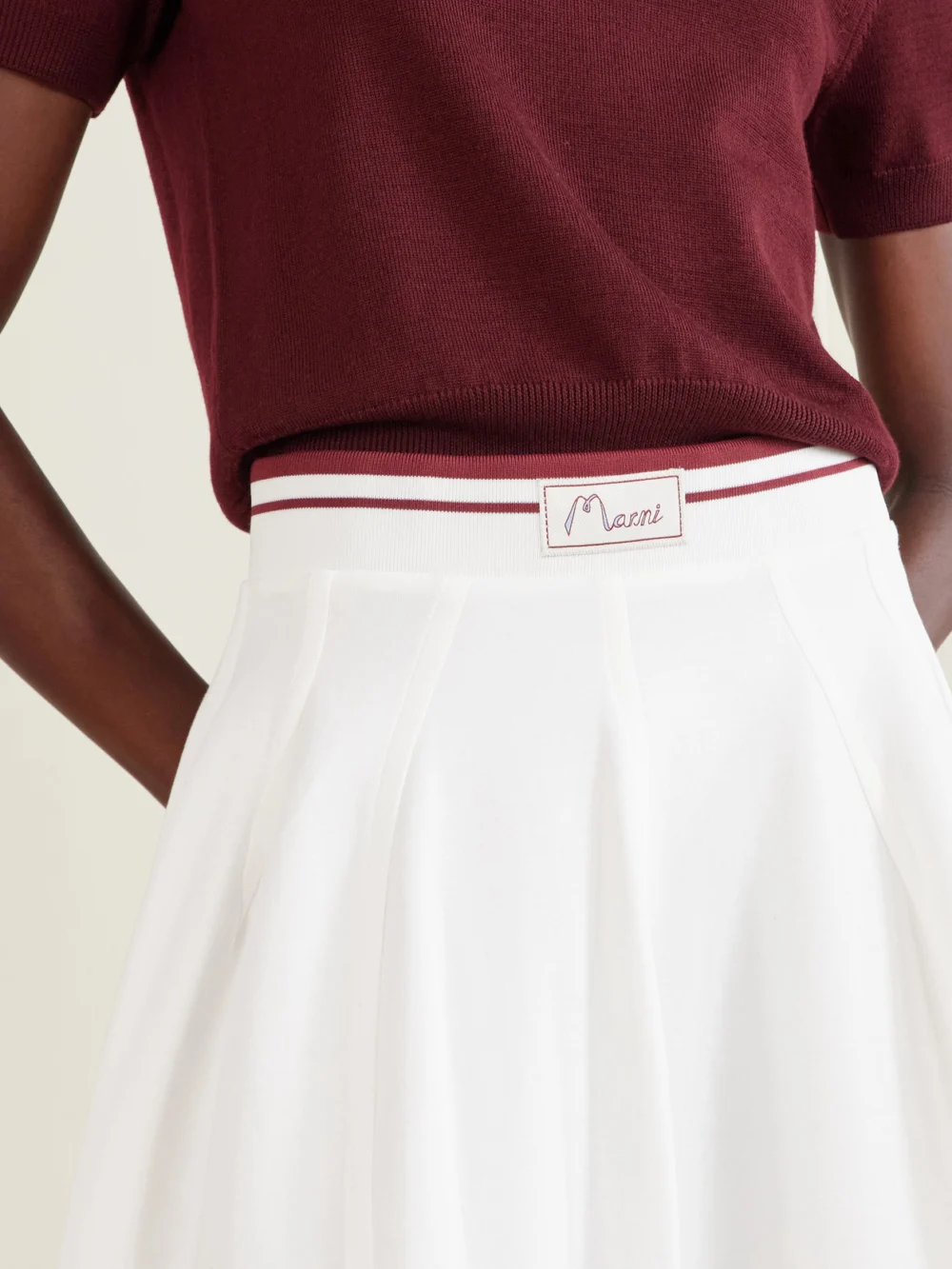 Close-up detail of the Marni Appliquéd Cotton-blend Jersey Midi Skirt
