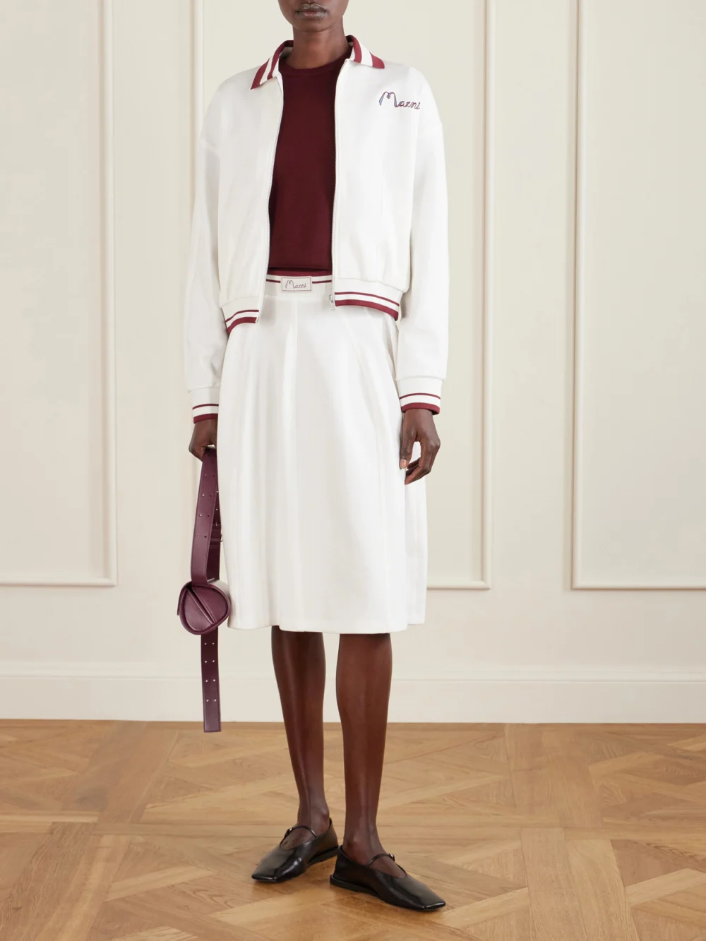 Marni Appliquéd Cotton-blend Jersey Midi Skirt, worn by a model