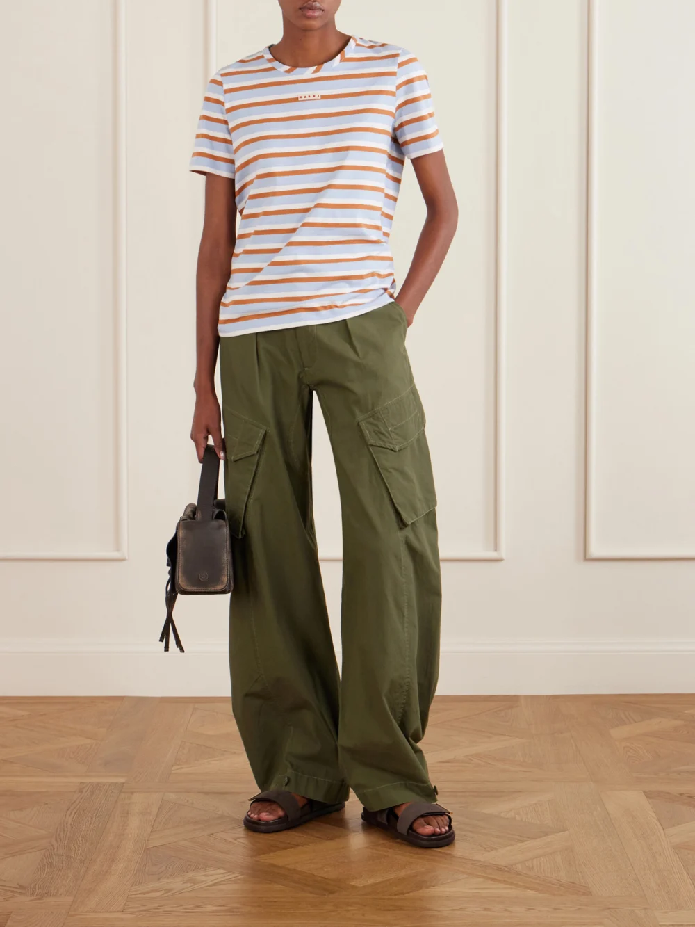 Marni Appliquéd Striped Cotton-jersey T-shirt, worn by a model