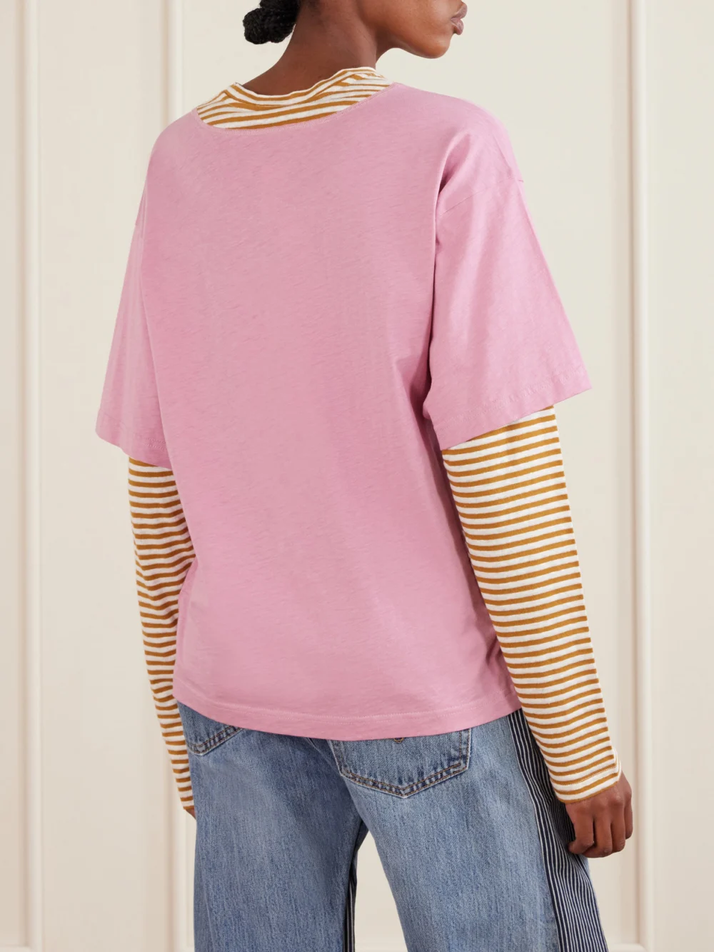 Back view of the Marni Appliquéd Striped Linen and Cotton-blend T-shirt