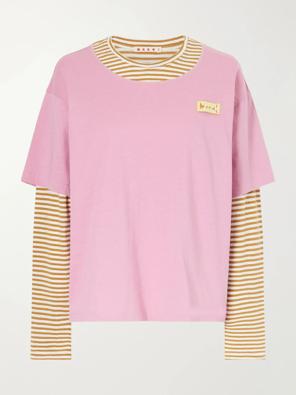 Marni Appliquéd Striped Linen and Cotton-blend T-shirt in pink