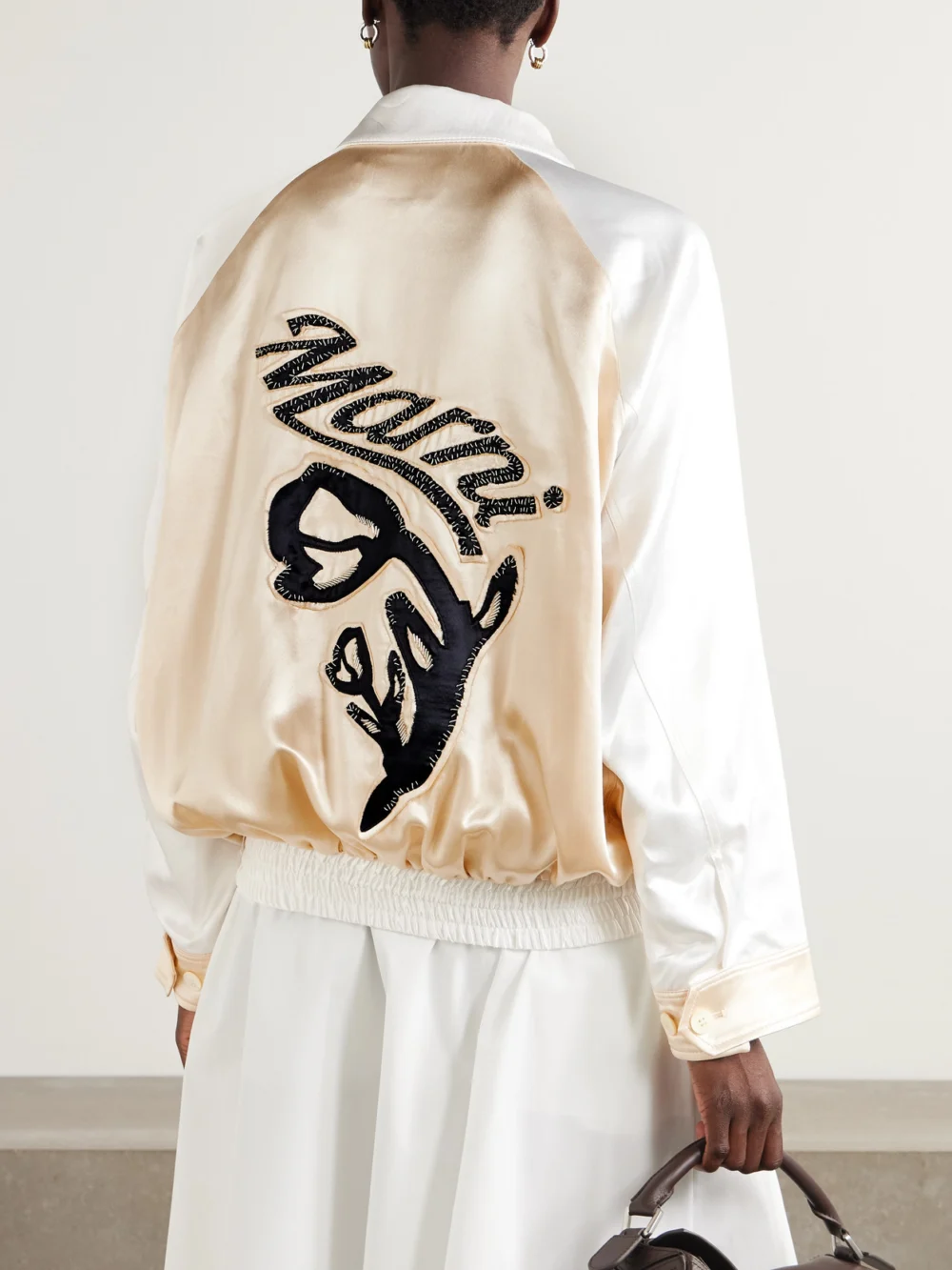 Back view of the Marni Appliquéd Two-tone Satin Bomber Jacket