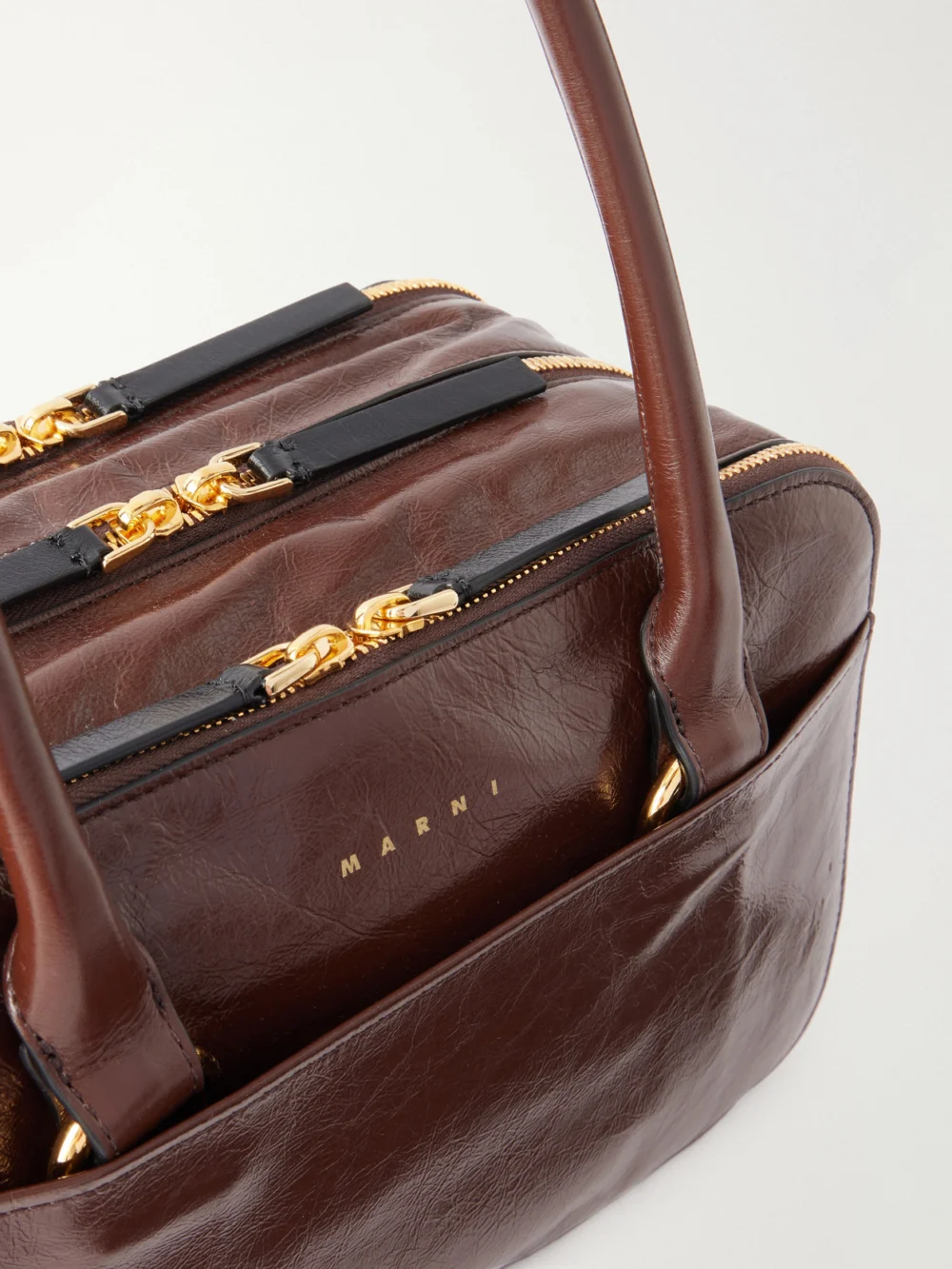 Close-up detail of the Marni Bauletto Small Leather Tote