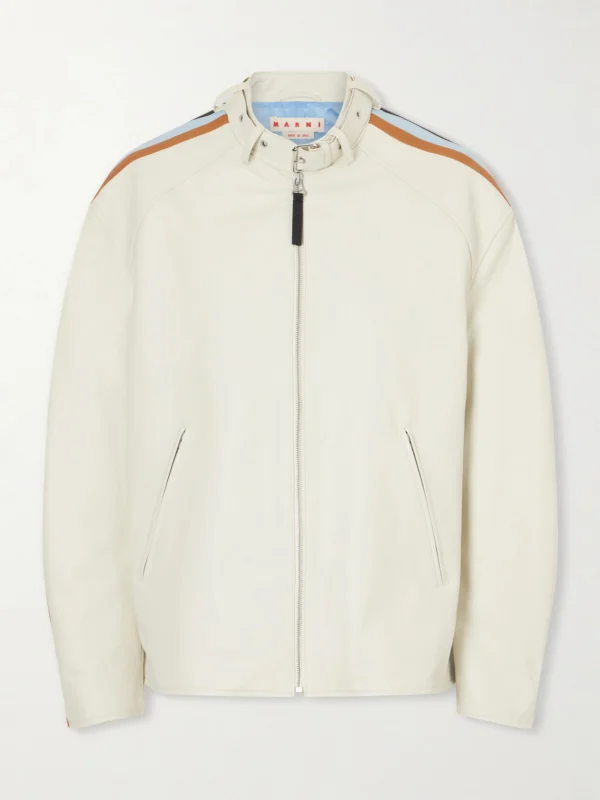 Marni Belted Striped Leather Jacket