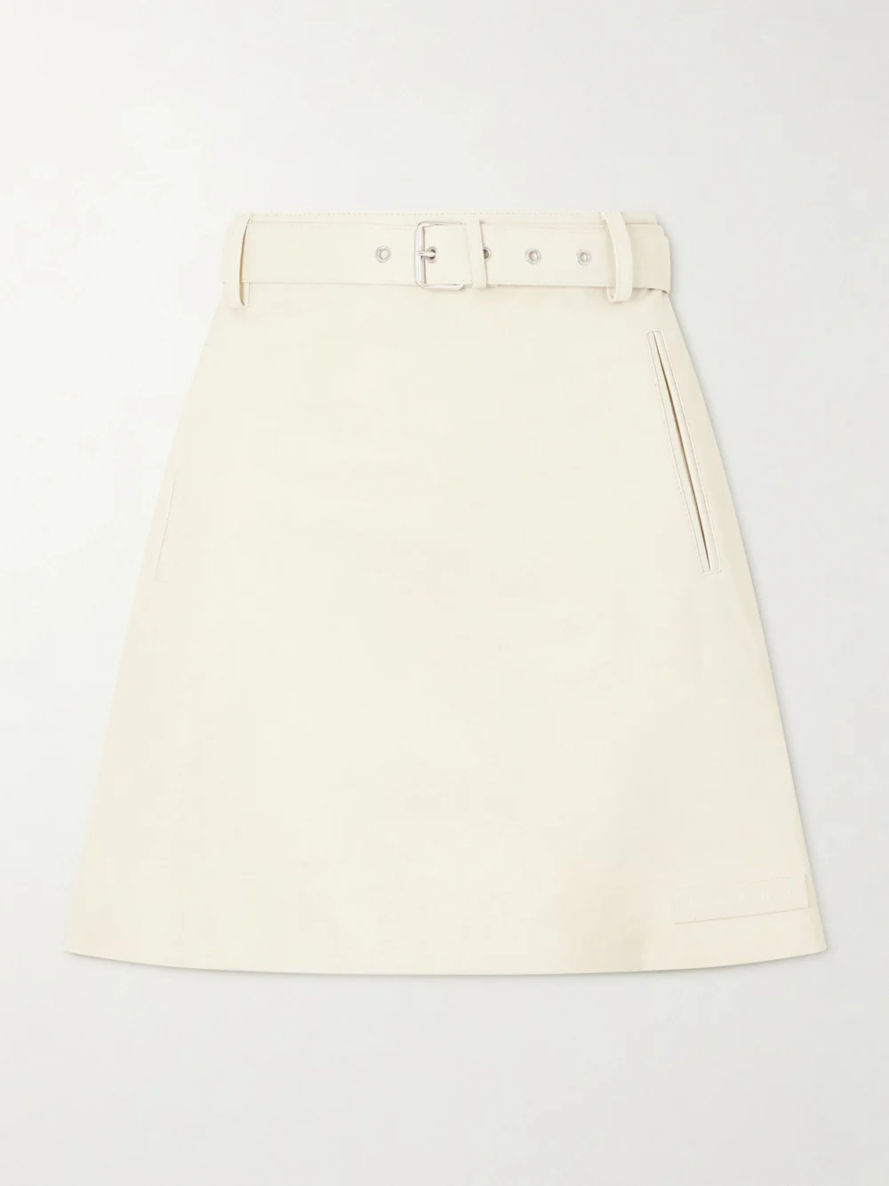 Marni Belted Striped Leather Mini Skirt in off-white
