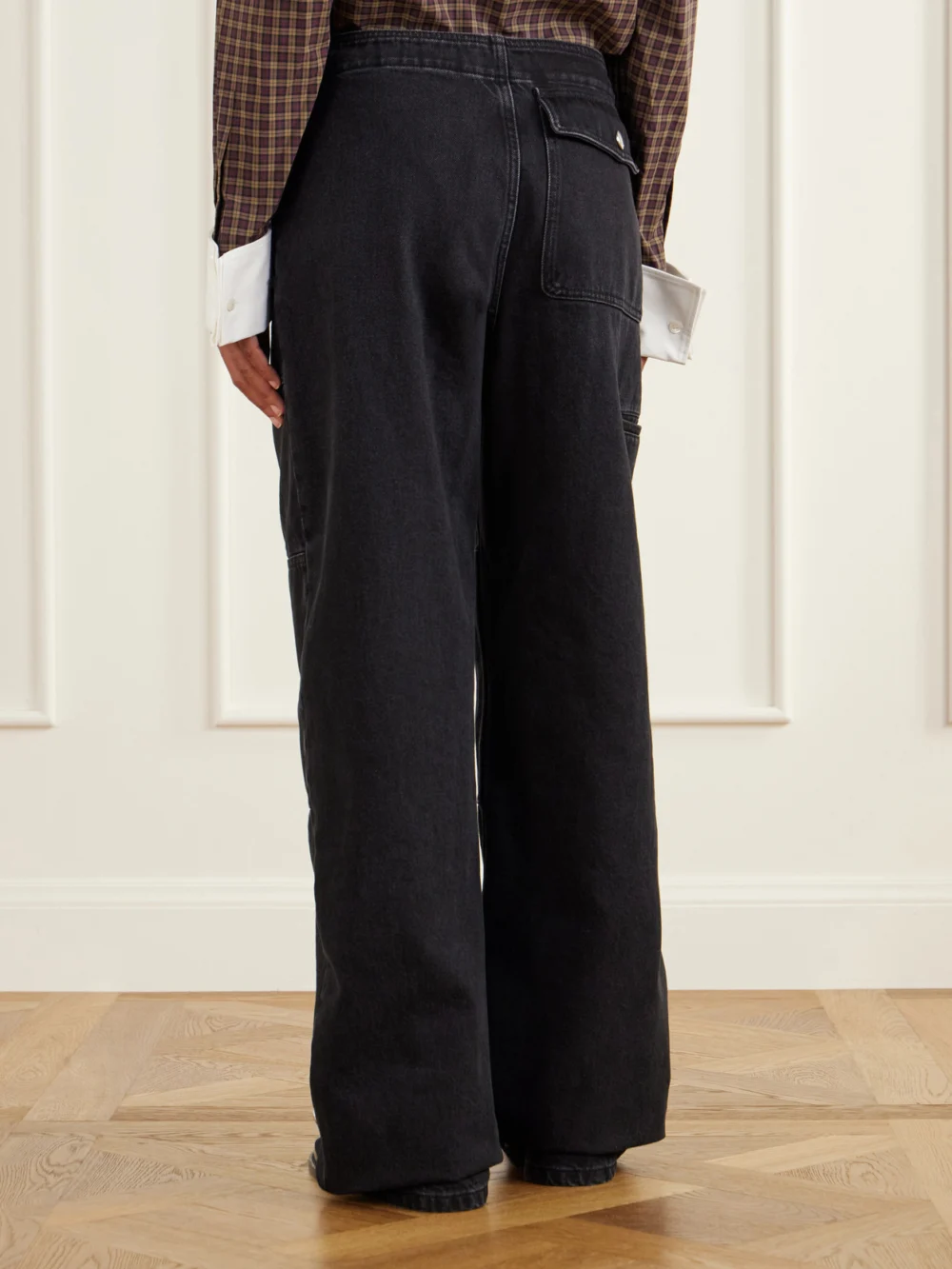 Back view of the Marni Carabiner-hardware Asymmetric-fly Wide-leg Jeans