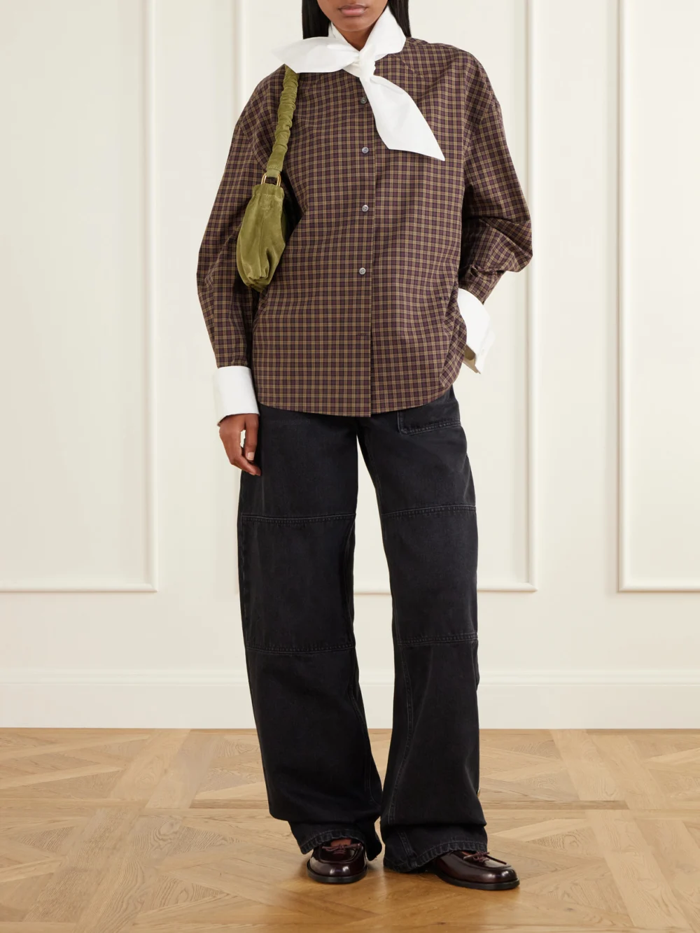 Marni Carabiner-hardware Asymmetric-fly Wide-leg Jeans, worn by a model