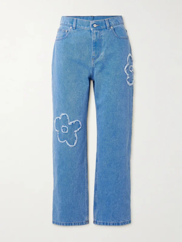 Marni Cropped Appliquéd Mid-rise Straight-leg Jeans