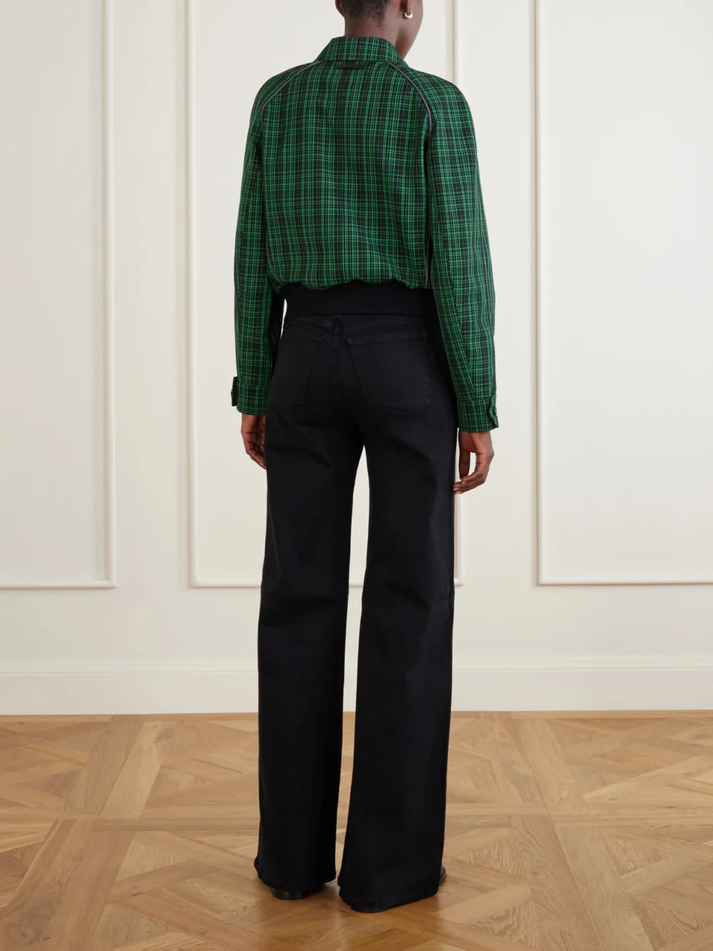 Back view of the Marni Cropped Checked Wool and Cotton-blend Twill Jacket
