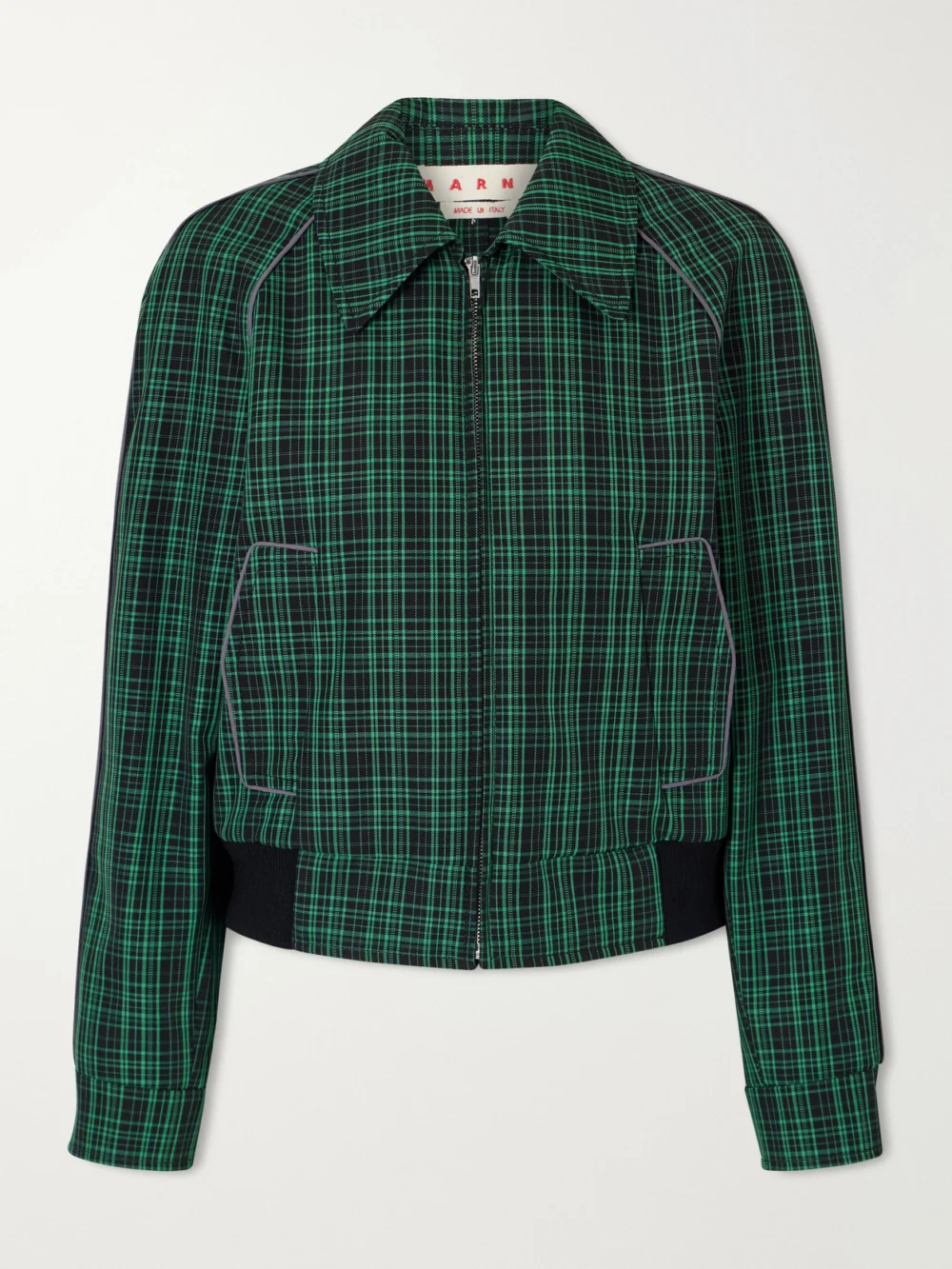 Marni Cropped Checked Wool and Cotton-blend Twill Jacket in green