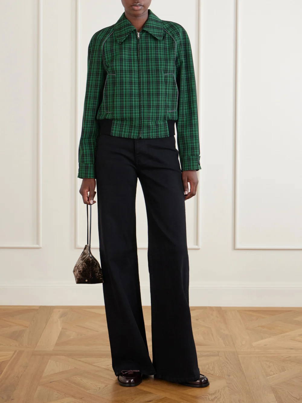 Marni Cropped Checked Wool and Cotton-blend Twill Jacket, worn by a model