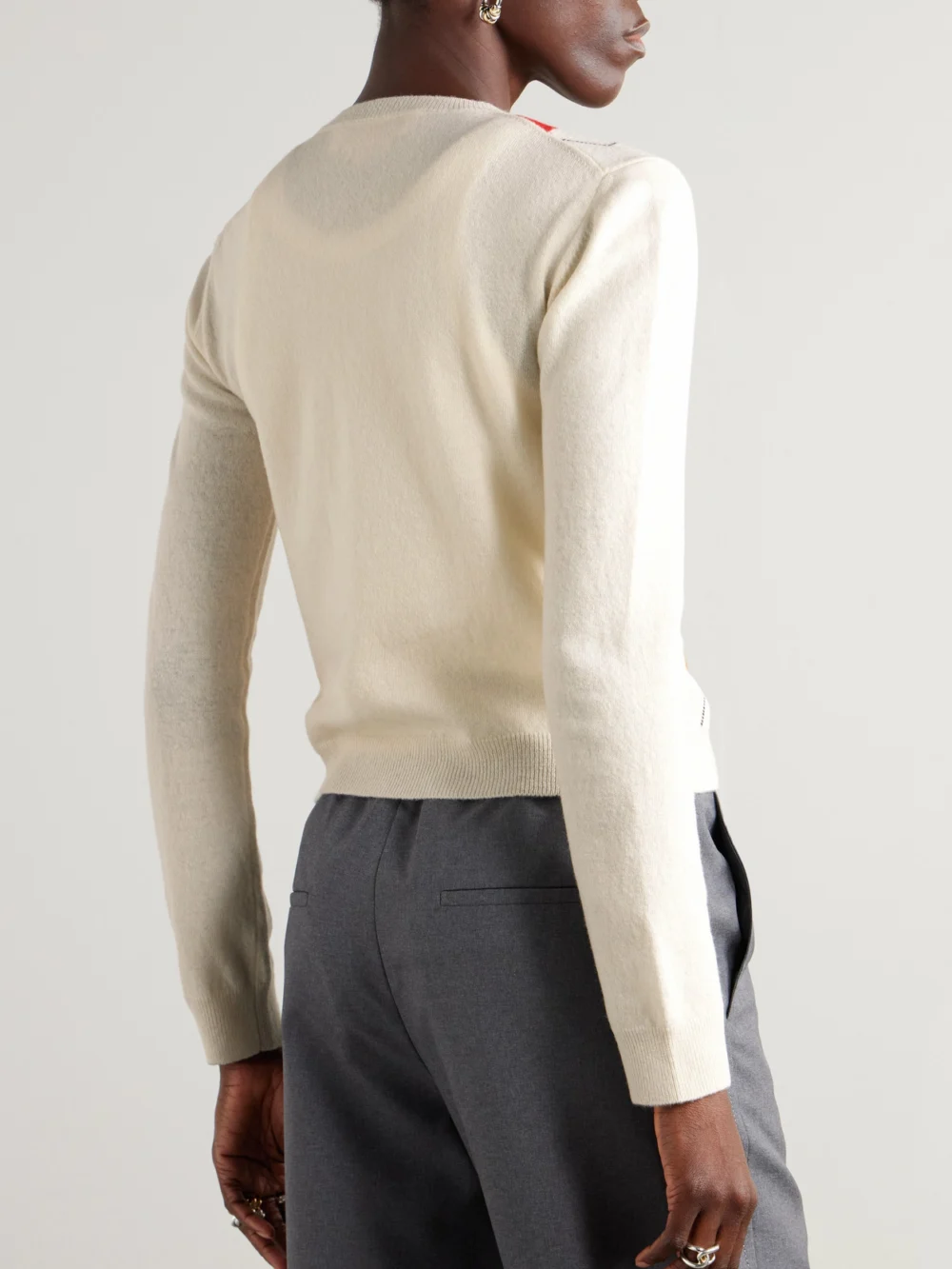 Back view of the Marni Cropped Embroidered Argyle Wool Cardigan