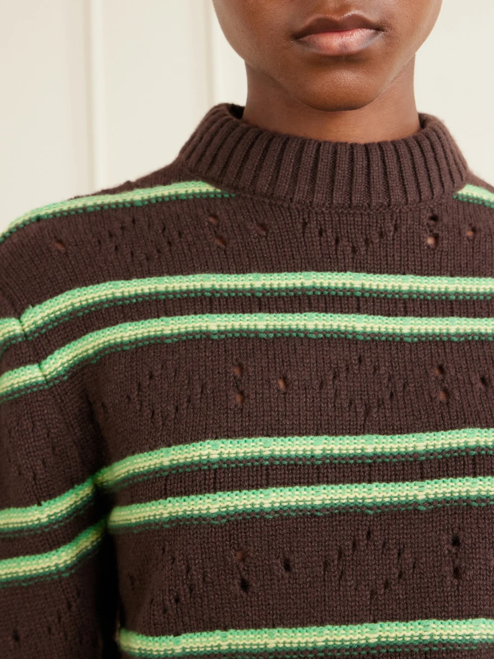 Close-up detail of the Marni Cropped Striped Open-knit Cashmere Sweater