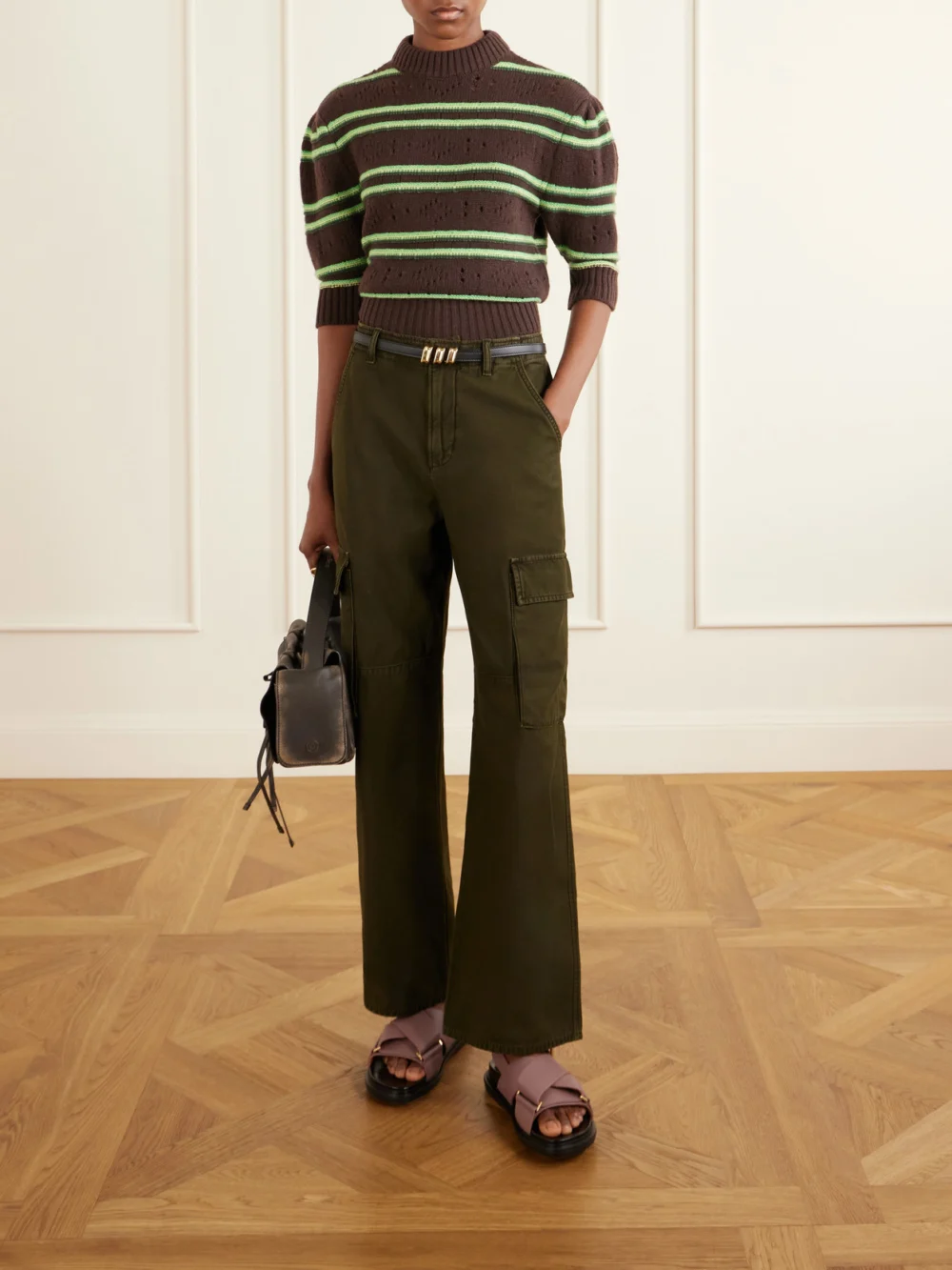 Marni Cropped Striped Open-knit Cashmere Sweater, worn by a model