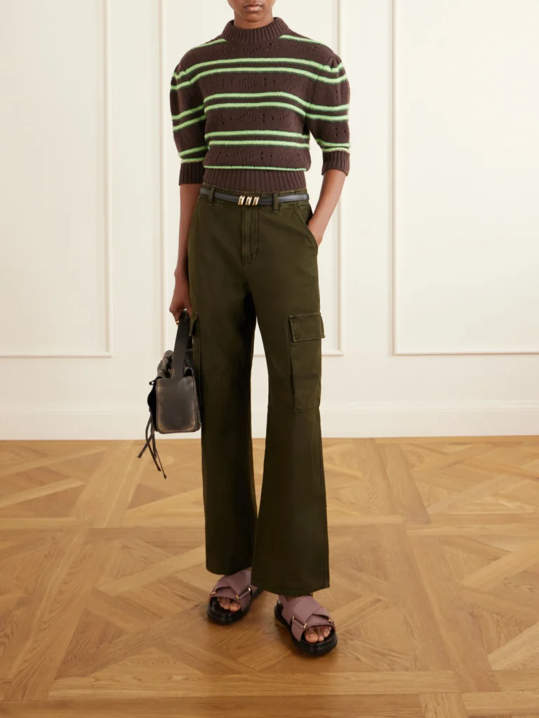 Marni Cropped Striped Open-knit Cashmere Sweater