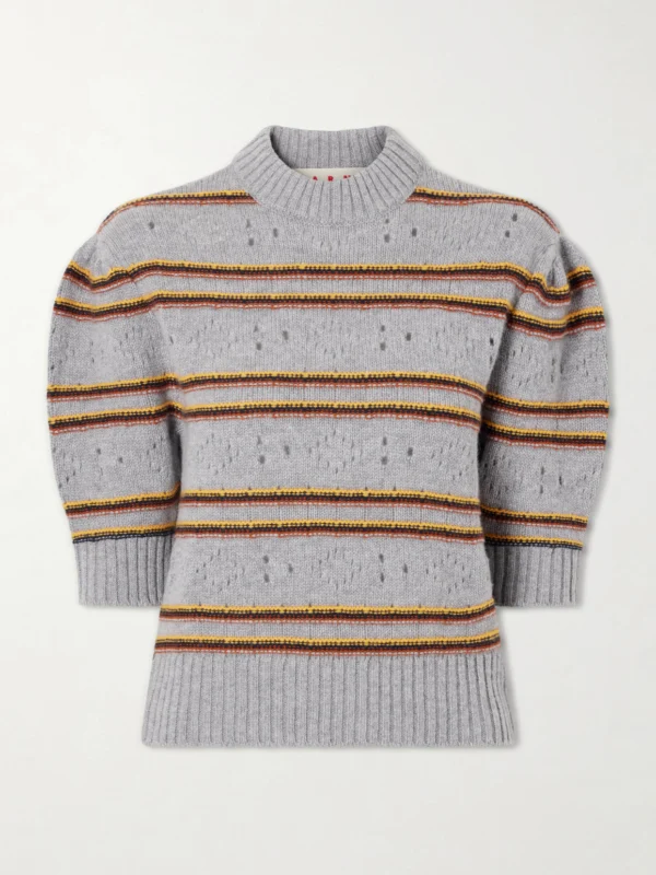 Marni Cropped Striped Open-knit Cashmere Sweater