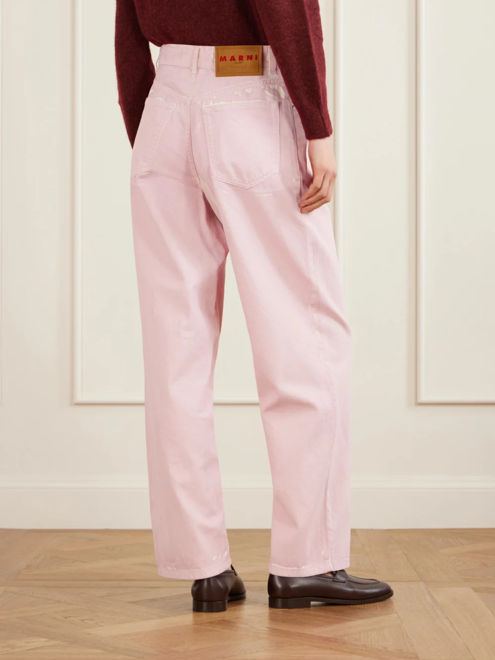 Back view of the Marni Distressed High-rise Wide-leg Denim Jeans