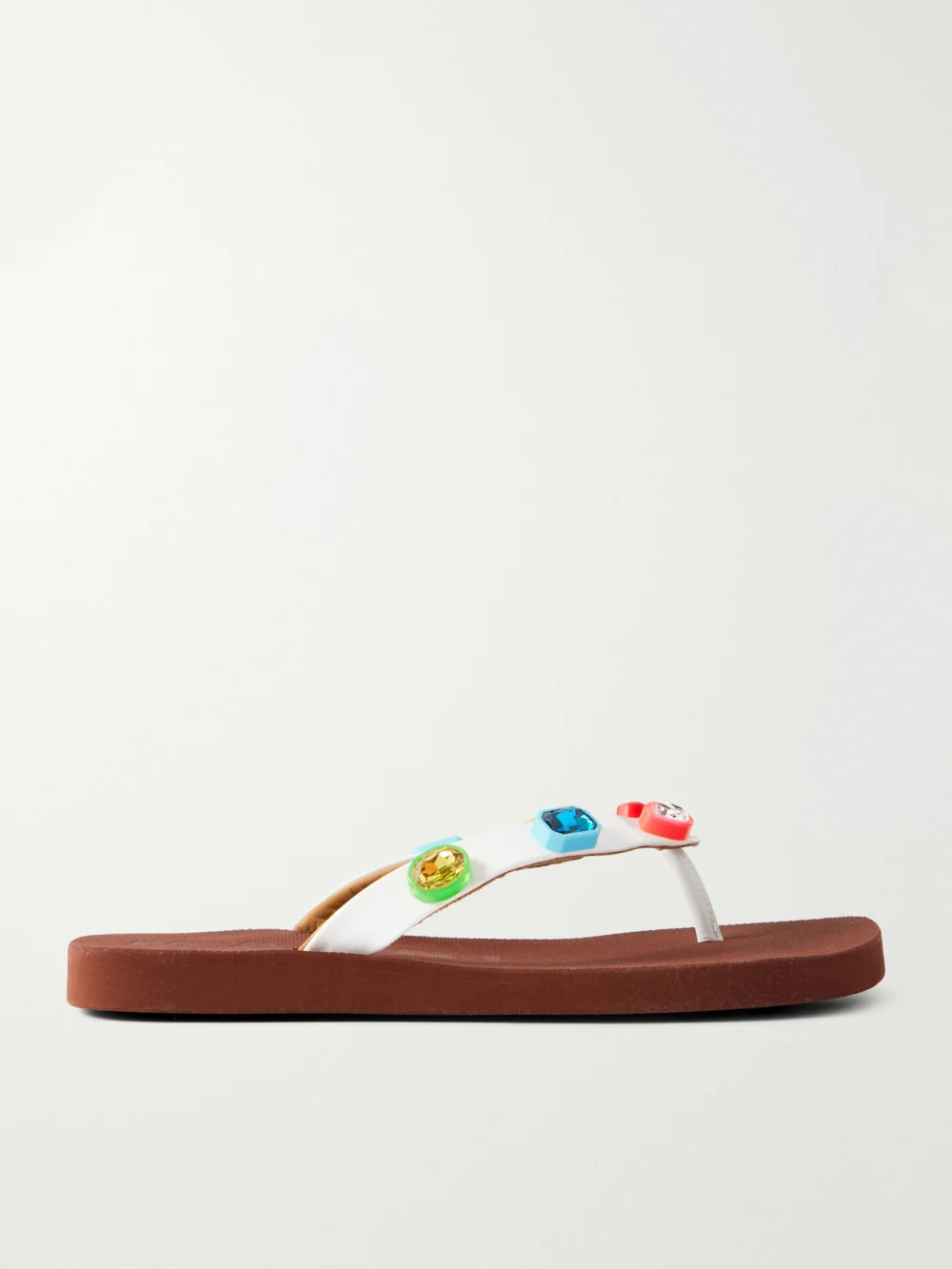 Marni Embellished Coated Flip Flops in brown
