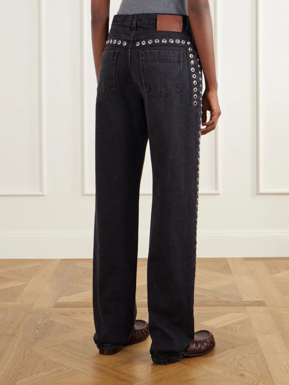 Back view of the Marni Embellished Mid-rise Straight-leg Jeans