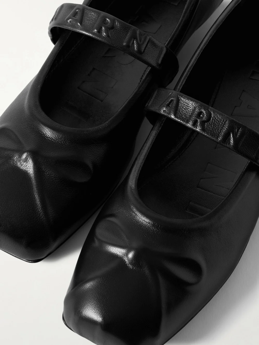 Close-up detail of the Marni Embossed Leather Mary Jane Ballet Flats