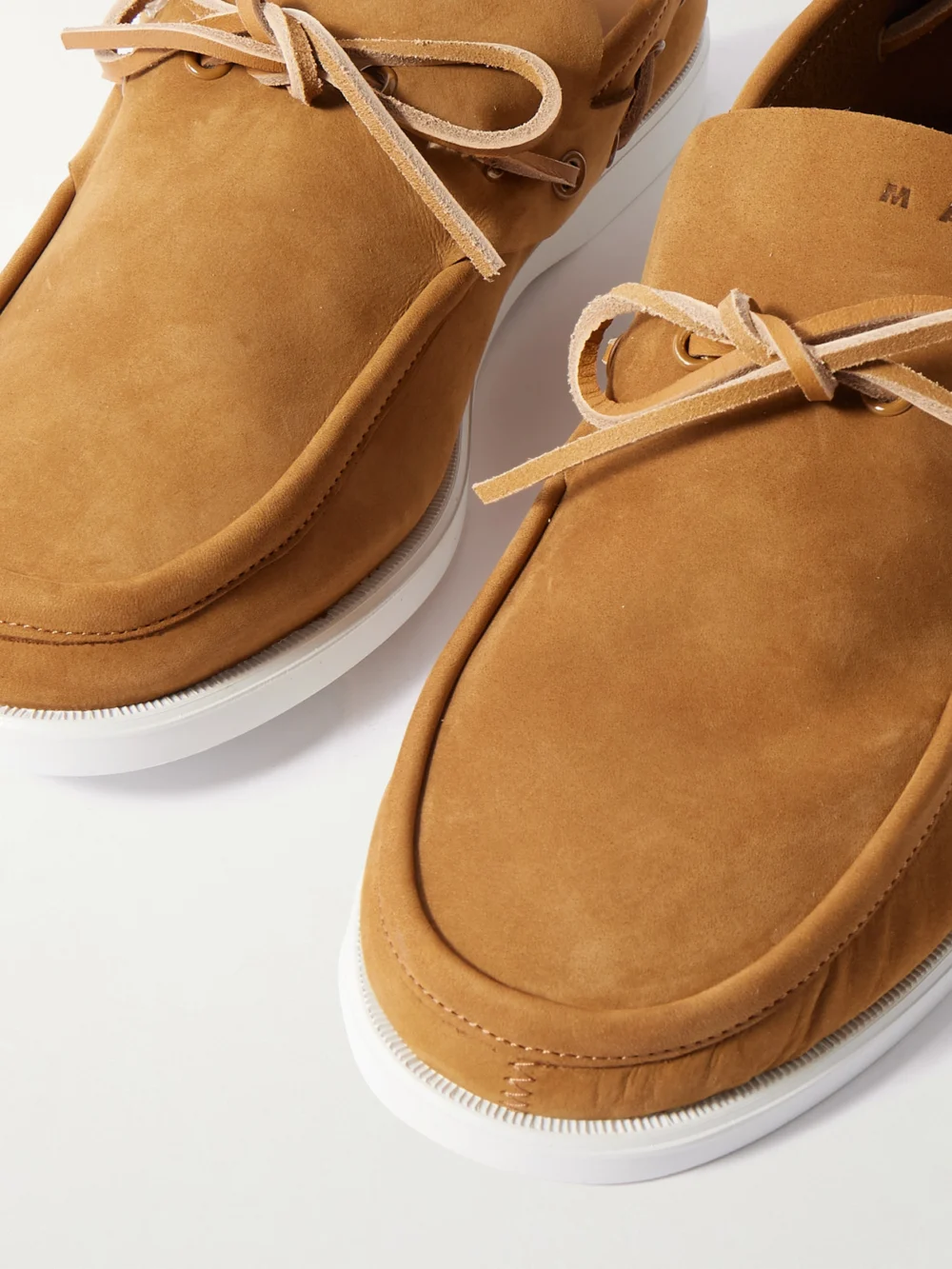 Close-up detail of the Marni Embossed Suede Loafers