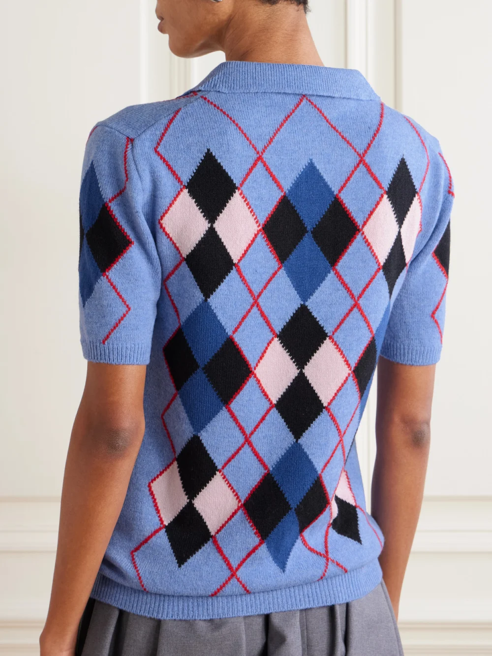 Back view of the Marni Embroidered Argyle Wool Polo Shirt