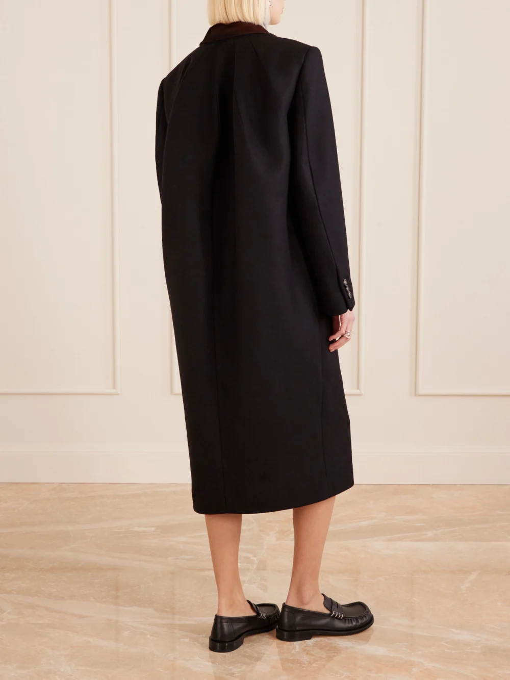 Back view of the Marni Embroidered Calf Hair and Suede-trimmed Wool Coat