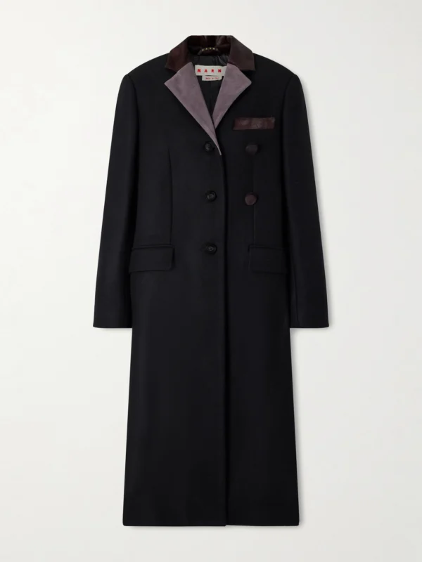 Marni Embroidered Calf Hair and Suede-trimmed Wool Coat