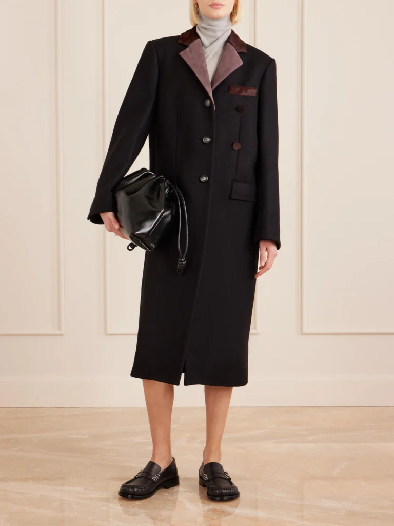 Marni Embroidered Calf Hair and Suede-trimmed Wool Coat