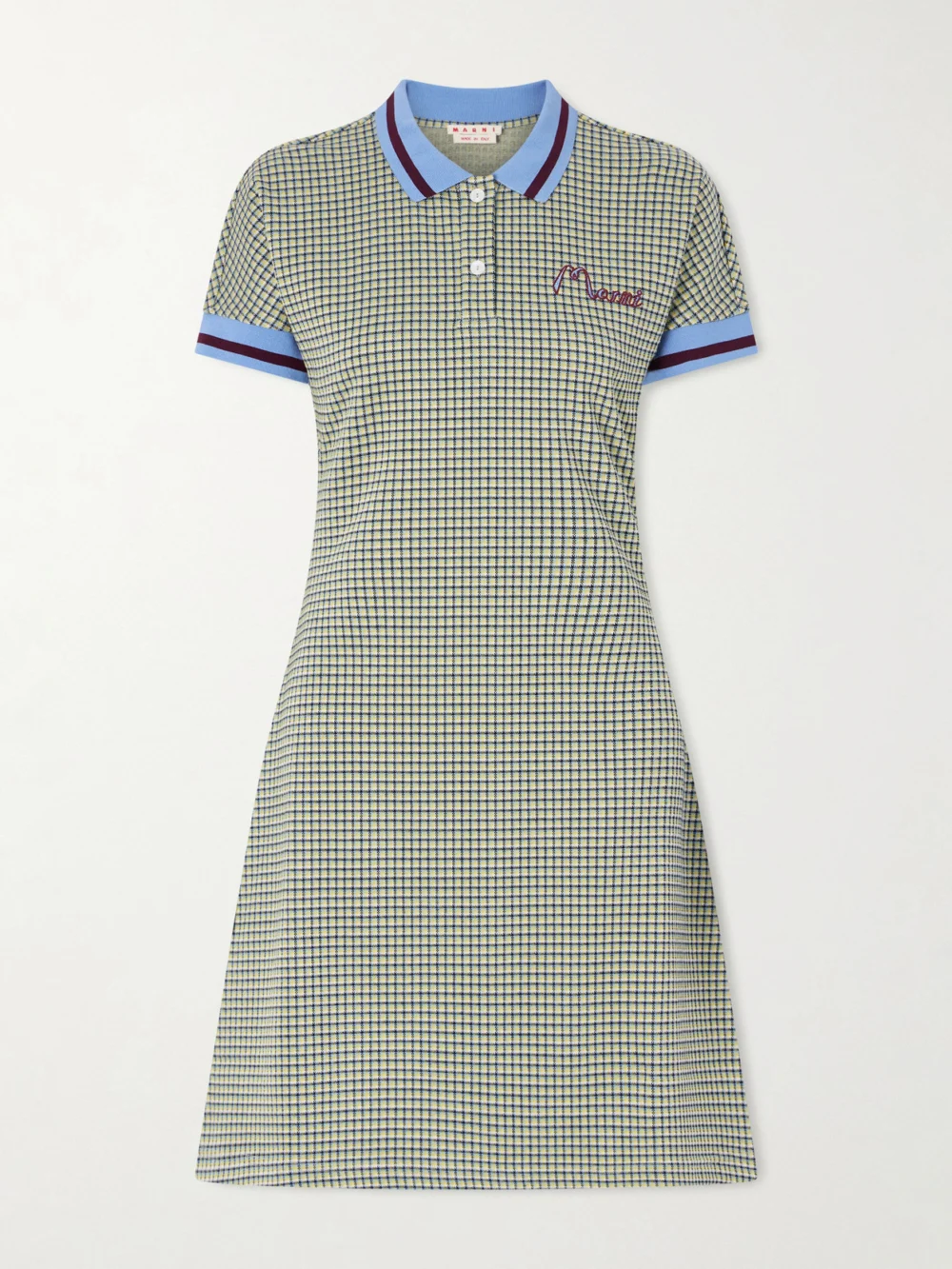 Marni Embroidered Checked Knitted Mini Dress in multi