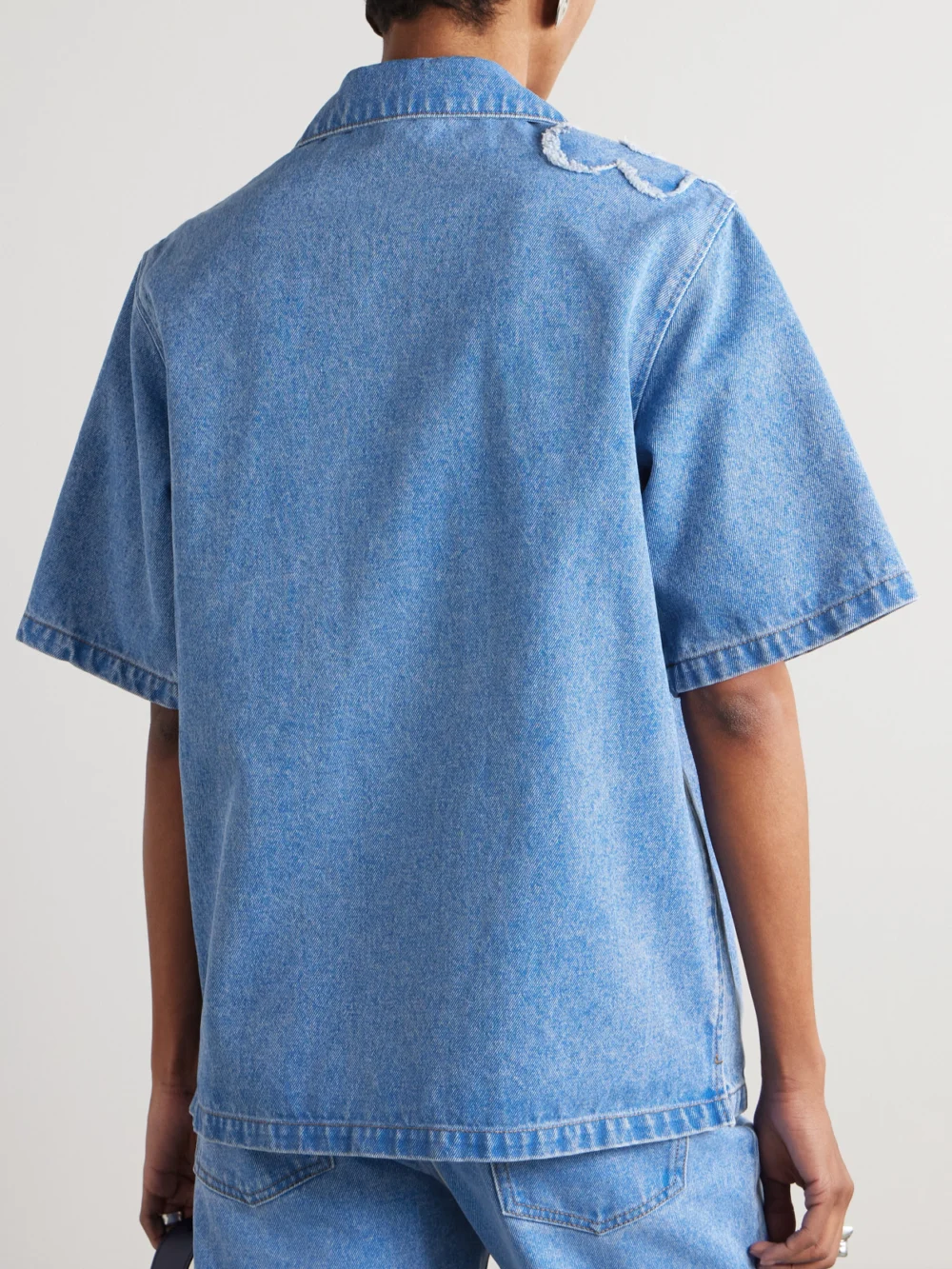 Back view of the Marni Embroidered Frayed Denim Shirt