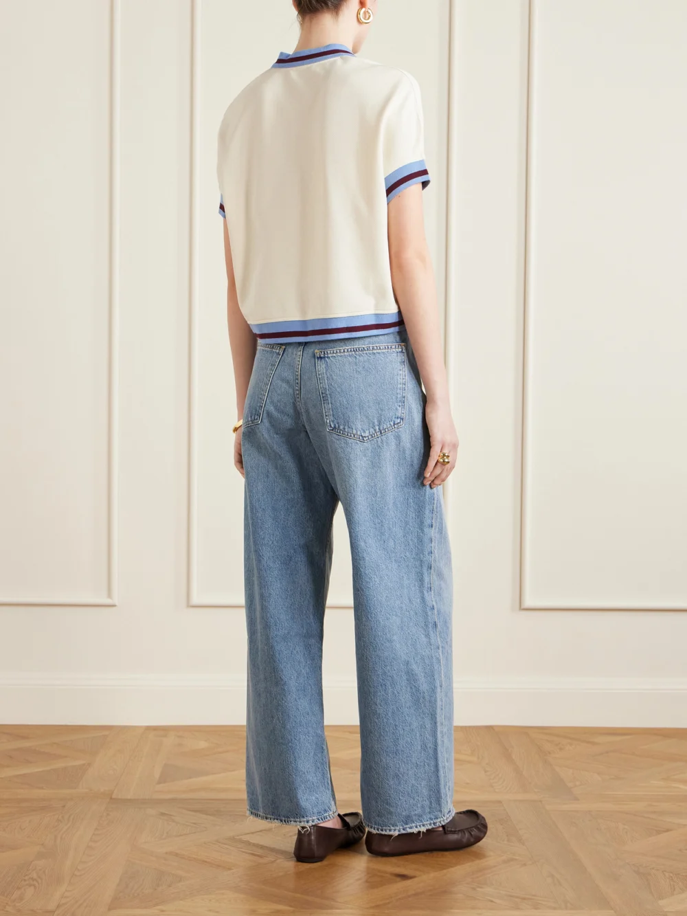 Back view of the Marni Embroidered Striped Cotton-piqué Polo Shirt