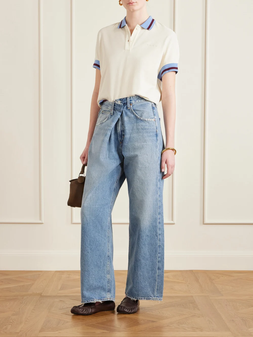 Marni Embroidered Striped Cotton-piqué Polo Shirt, worn by a model