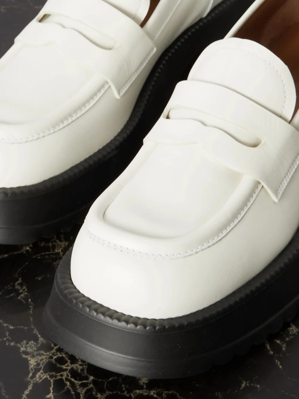 Close-up detail of the Marni Exaggerated-sole Leather Loafers