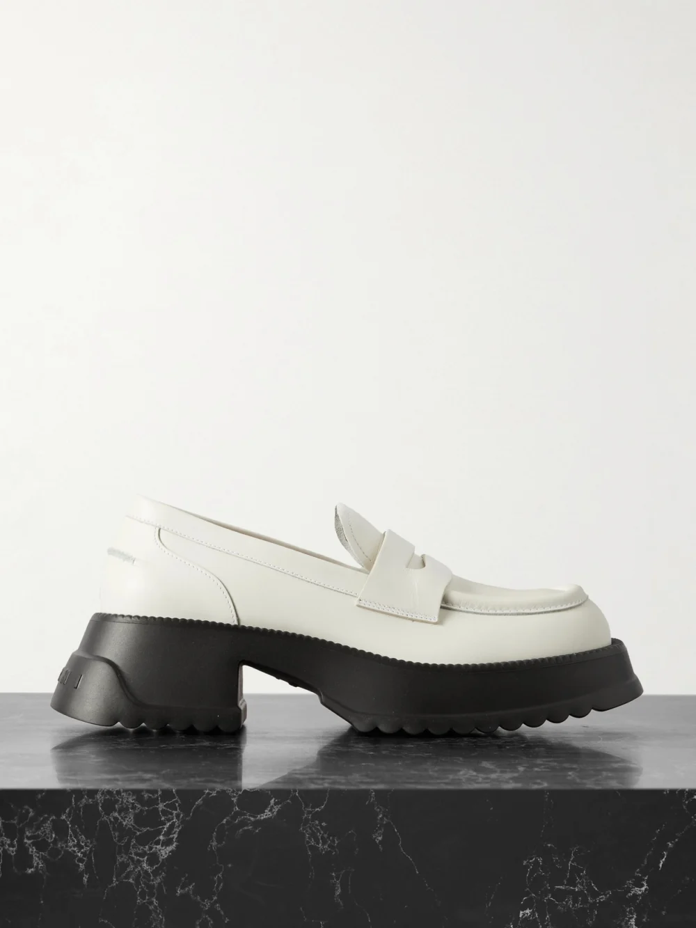 Marni Exaggerated-sole Leather Loafers in white