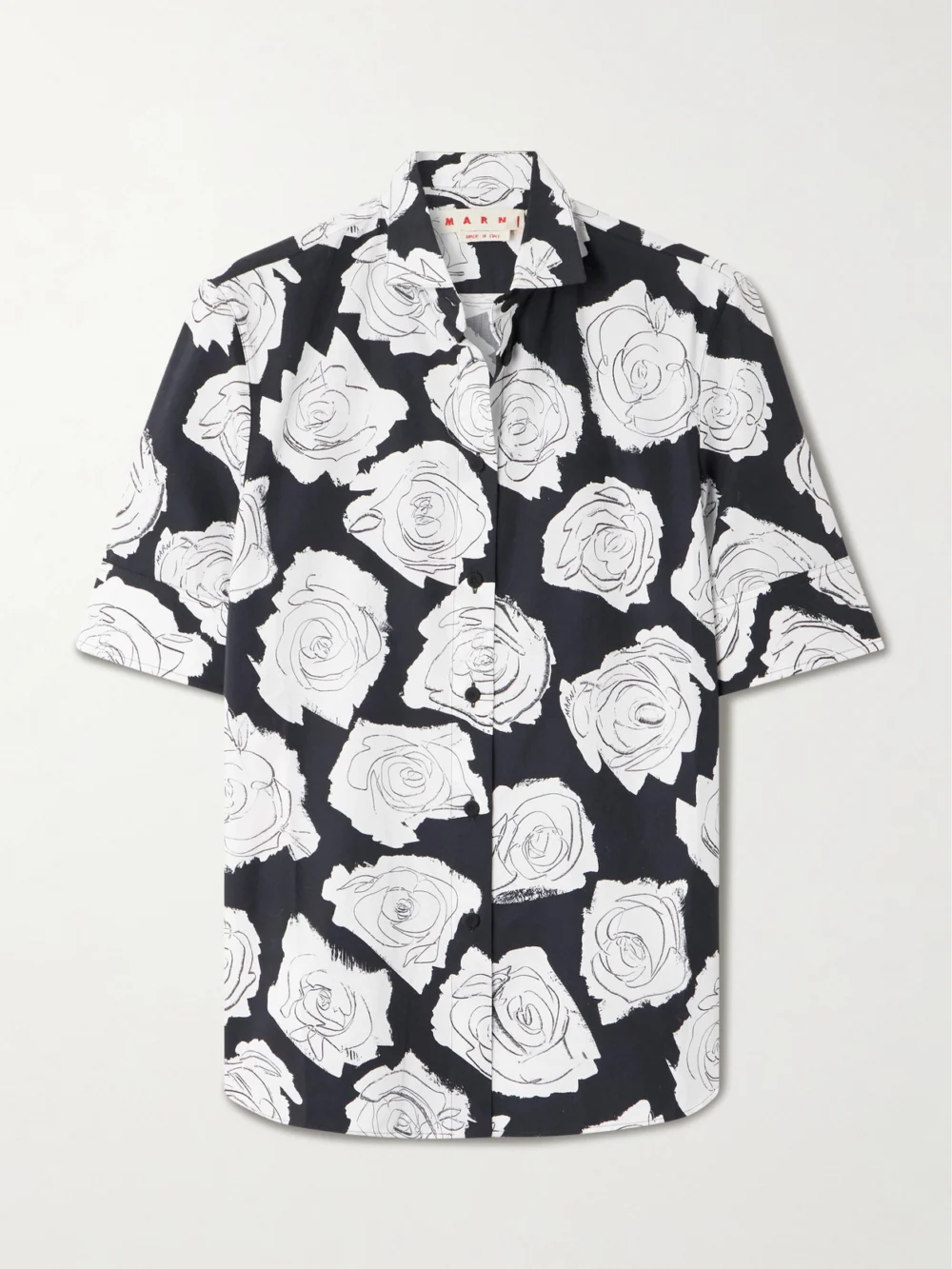Marni Floral-print Cotton Shirt in black
